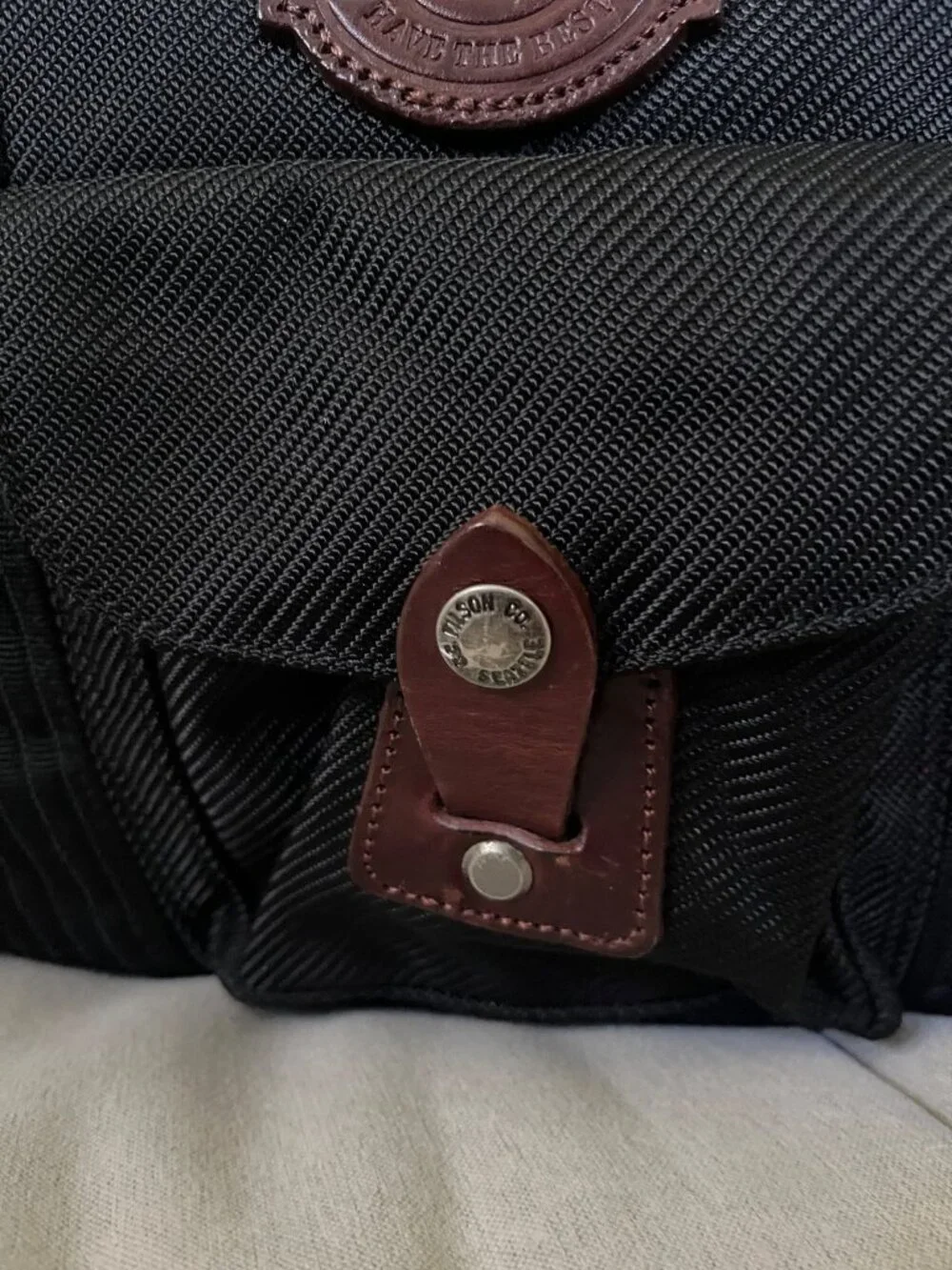 Filson Heritage Duffle Bag Black Ballistic Nylon Leather Trim Floatplane Passage